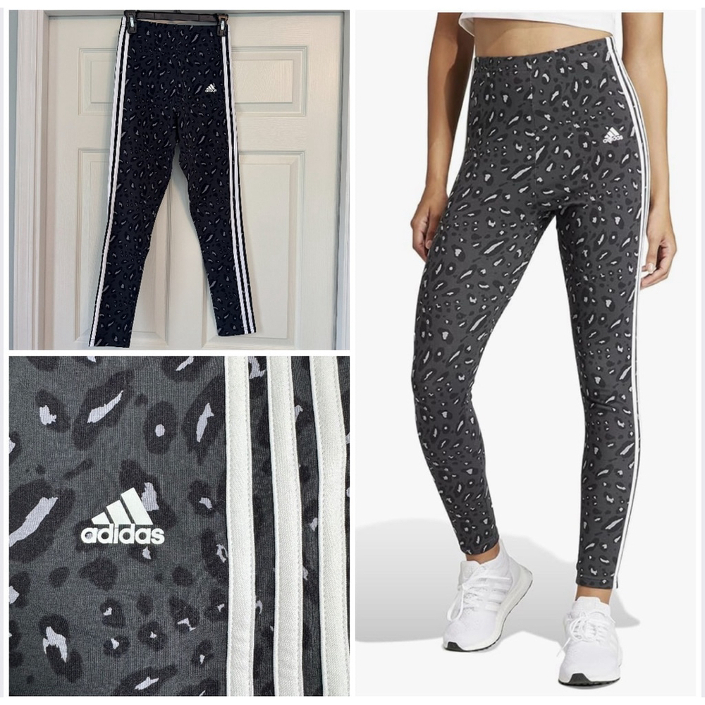 Women's Adidas Essential 3 Stripe Animal Print Leggings Size S Gray